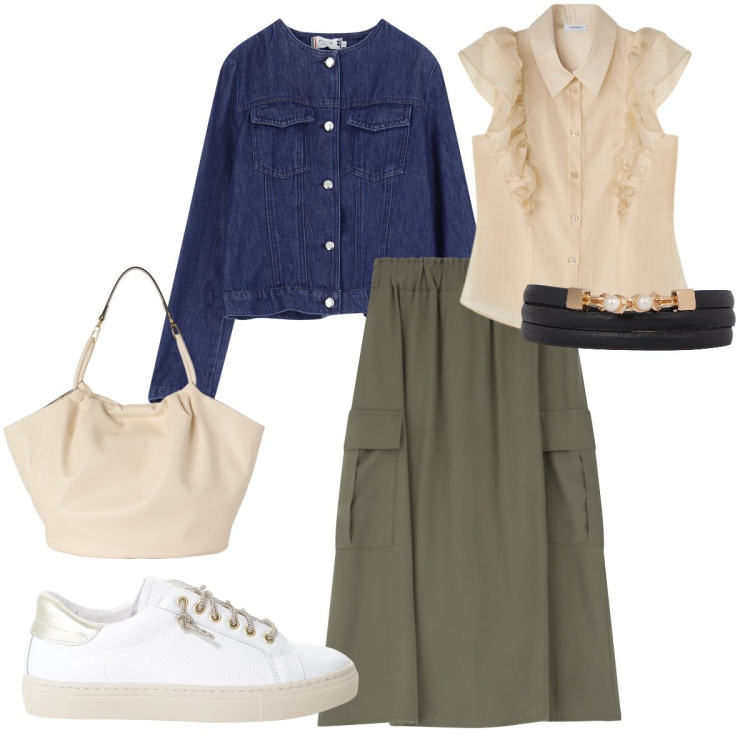 Outfit donna - La camicetta romantica. Stile Basic per Tutti i giorni. Abbinamento con blazer, gonne lunghe, sneakers, camicie, cinture, borse a secchiello.