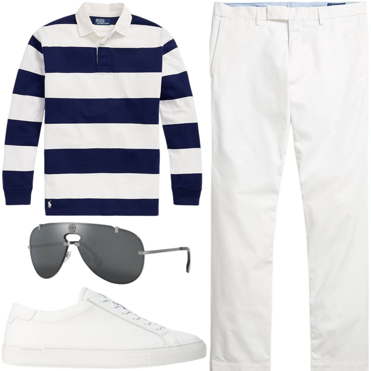 Outfit uomo - Total look #2132857. Stile Casual per Tutti i giorni. Abbinamento con occhiali da sole, sneakers, pantaloni chino, maglieria.