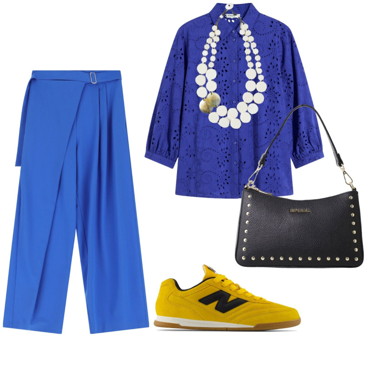Outfit donna - La camicia di pizzo. per Tutti i giorni. Abbinamento con camicie, sneakers, pantaloni a palazzo, borse a spalla, ciondoli.