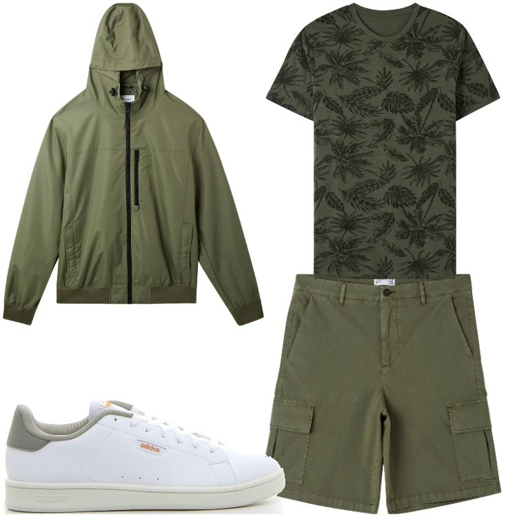 Outfit uomo - Corsa nel verde. Stile Casual per Sport. Abbinamento con t-shirt, bermuda, giacche, sneakers.