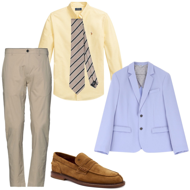 Outfit uomo - Un tocco di classe. Stile Trendy per Tutti i giorni. Abbinamento con cravatte, pantaloni, giacche, camicie, scarpe stringate.