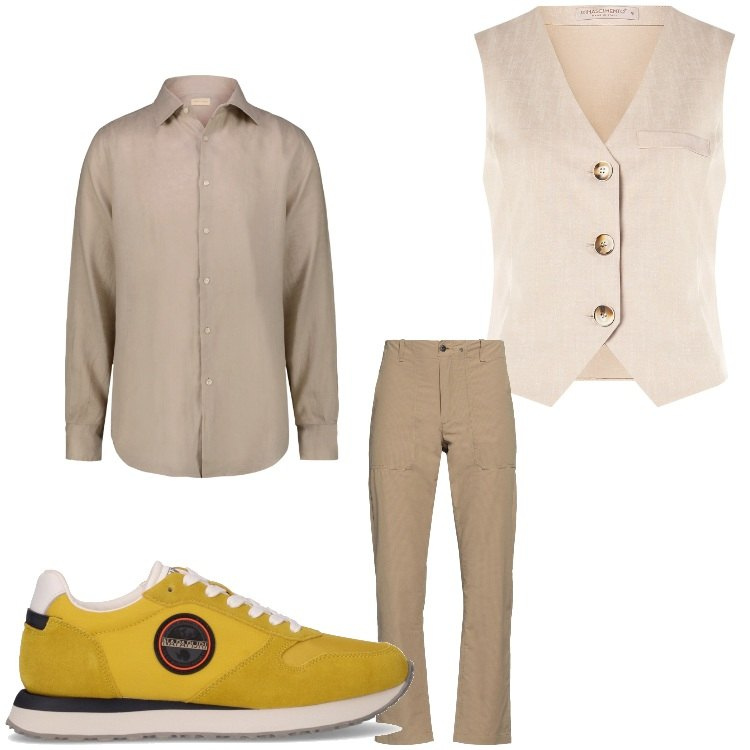 Outfit uomo - Un guizzo di colore. Stile Business/Elegante per Serata speciale. Abbinamento con pantaloni, gilet, camicie, sneakers.