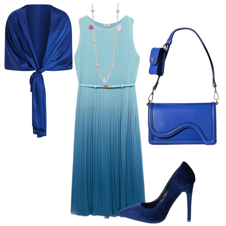 Outfit donna - Pastello. Stile Chic per Cerimonia. Abbinamento con décolleté, collane, pochette, stole, vestiti midi/longuette.