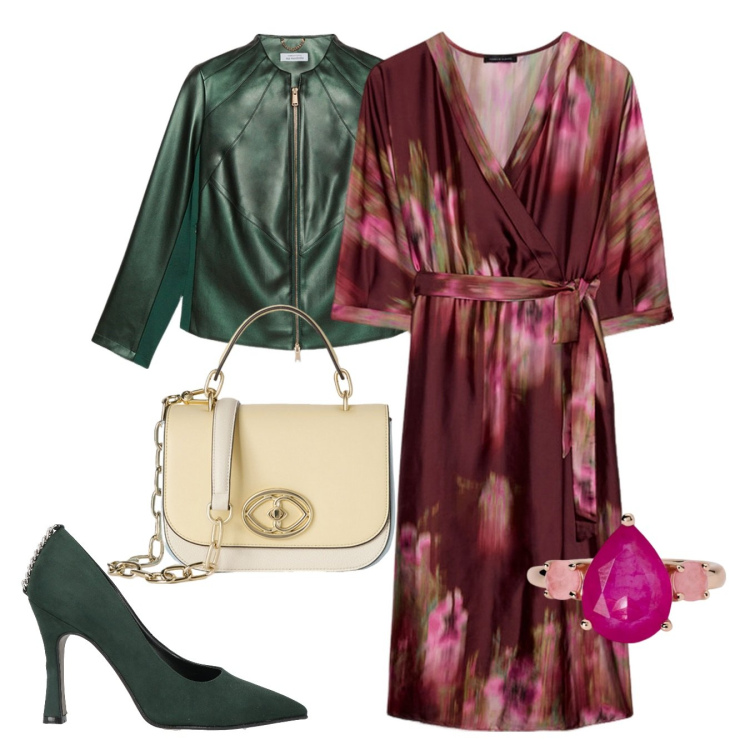 Outfit donna - Pastello. Stile Romantica per Cerimonia. Abbinamento con décolleté, anelli, vestiti midi/longuette, blazer, borse a tracolla.