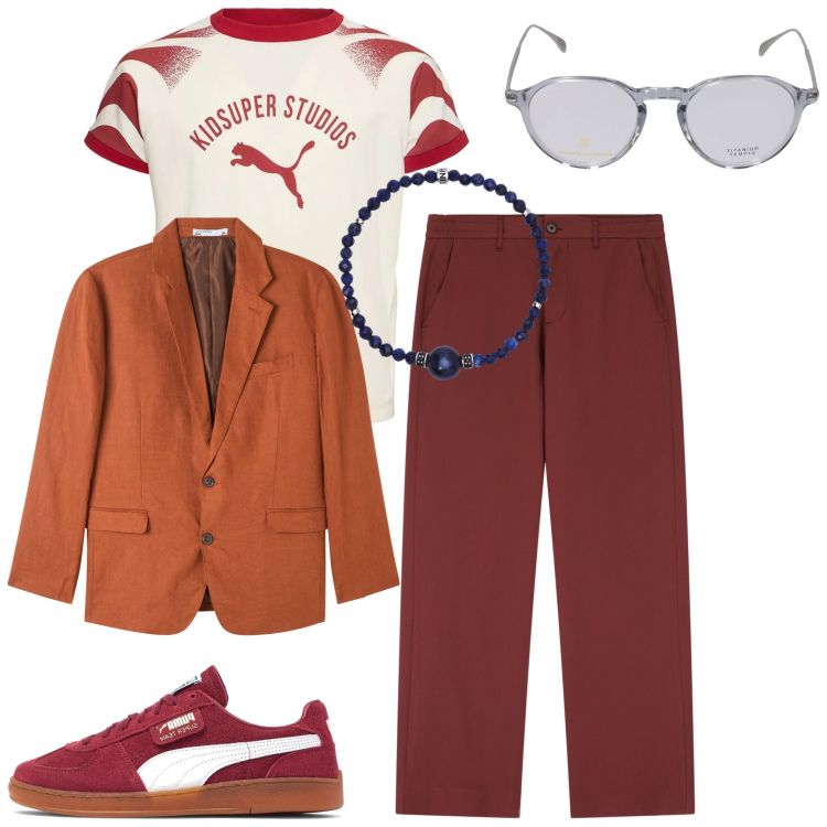 Outfit uomo - Il puma dei Mayalz. Stile Business/Elegante per Tutti i giorni. Abbinamento con giacche, braccialetti, pantaloni, occhiali da sole, sneakers, t-shirt.