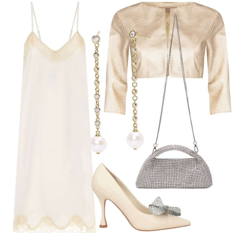 Outfit donna - Tappeto rosso. Stile Glamour per Serata fuori. Abbinamento con décolleté, orecchini, bolero, vestiti midi/longuette, clutch.