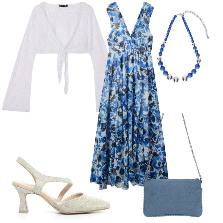 Outfit donna - Total look #2164518. Stile Romantica per Cerimonia. Abbinamento con vestiti lunghi, borse a tracolla, bolero, collane, décolleté.