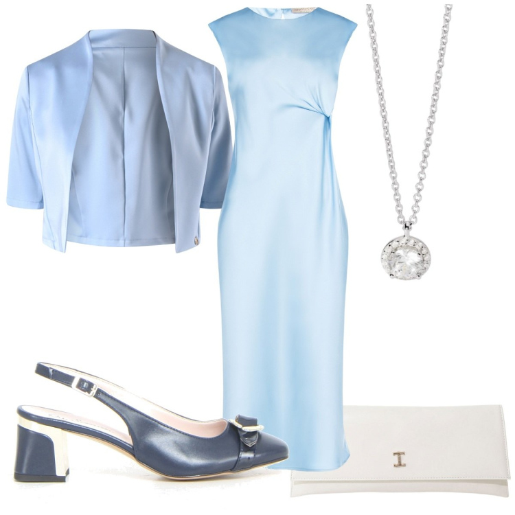 Outfit donna - Total look #2164523. Stile Romantica per Cerimonia. Abbinamento con vestiti midi/longuette, bolero, collane, pochette, décolleté.