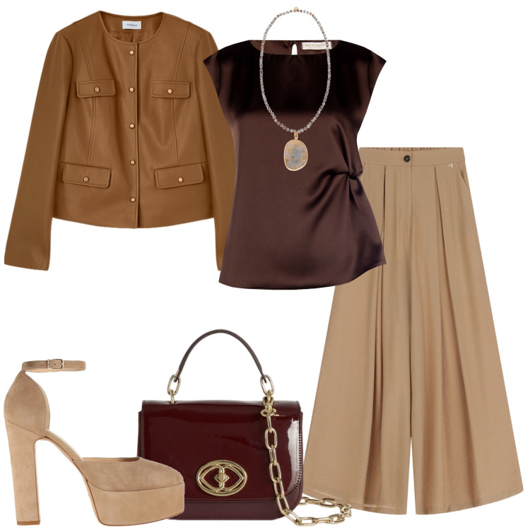 Outfit donna - Total look #2164525. Stile Chic per Cerimonia. look ideale per Tall. Abbinamento con décolleté, top, pantaloni, blazer, ciondoli, borse a tracolla.