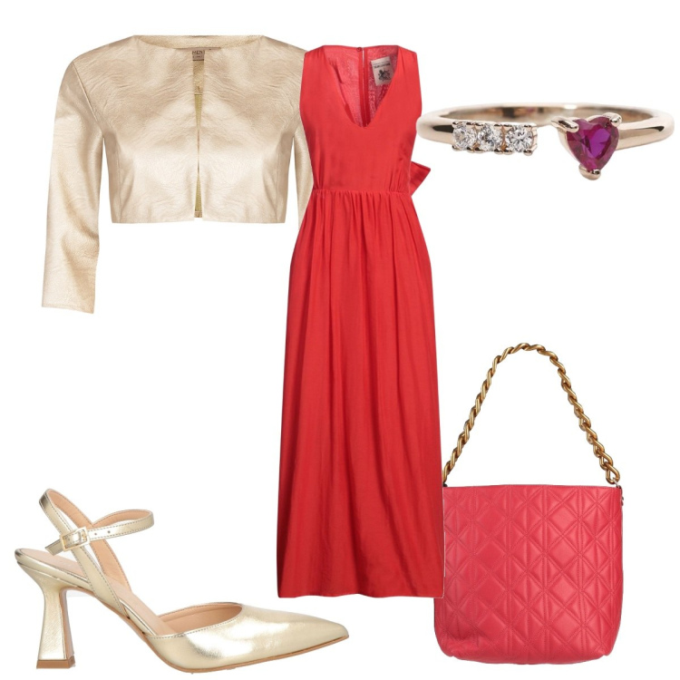 Outfit donna - Total look #2164532. Stile Glamour per Cerimonia. Abbinamento con vestiti lunghi, décolleté, borse a mano, anelli, bolero.