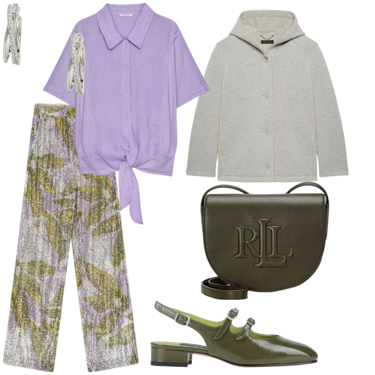 Outfit donna - Improvviso vento. per Tutti i giorni. Abbinamento con ballerine, pantaloni a palazzo, orecchini, borse a tracolla, camicie, blazer.