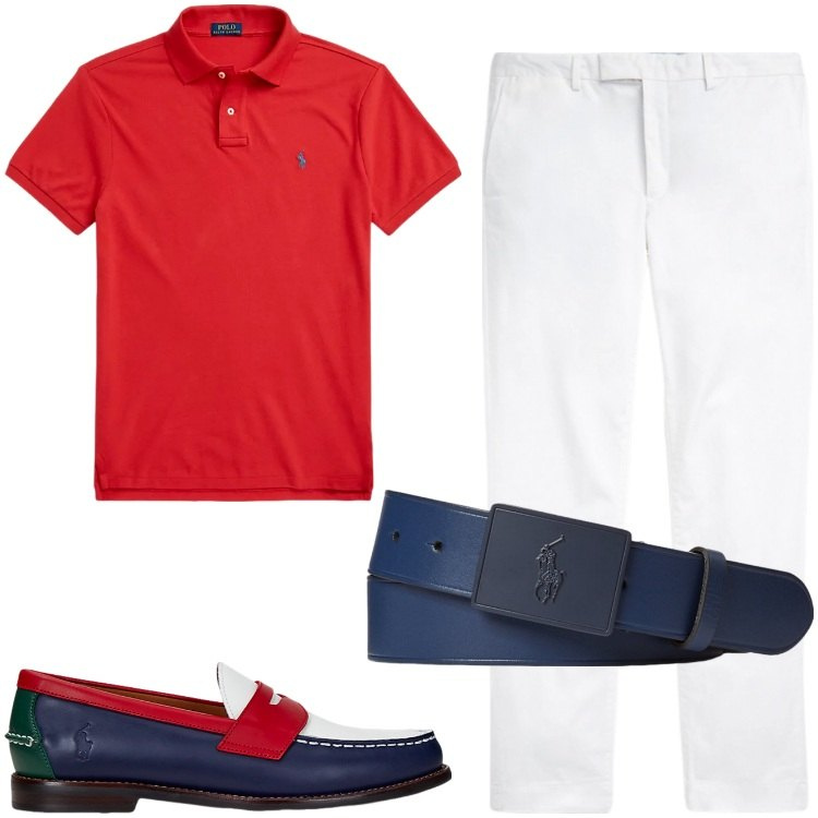 Outfit uomo - Mocassini in vista. Stile Business/Elegante per Ufficio. Abbinamento con polo, cinture, scarpe stringate, pantaloni chino.