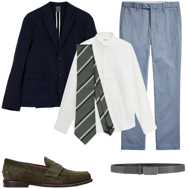 Outfit uomo - Per l\'ufficio. Stile Business/Elegante per Ufficio. Abbinamento con cravatte, cinture, giacche, camicie, pantaloni chino, scarpe stringate.