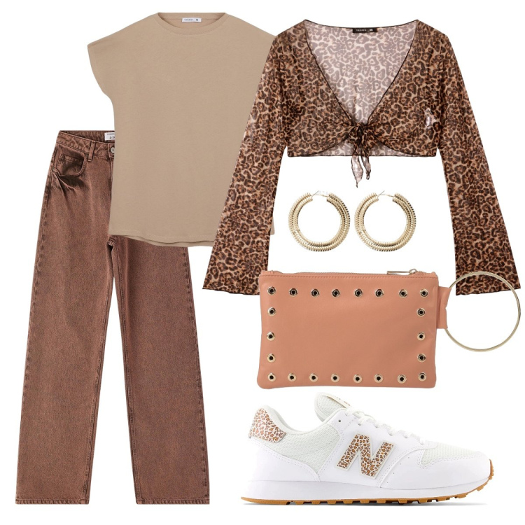Outfit donna - Il bolero maculato. Stile Boho per Serata fuori. Abbinamento con borse a mano, bolero, t-shirt, jeans, orecchini, sneakers.