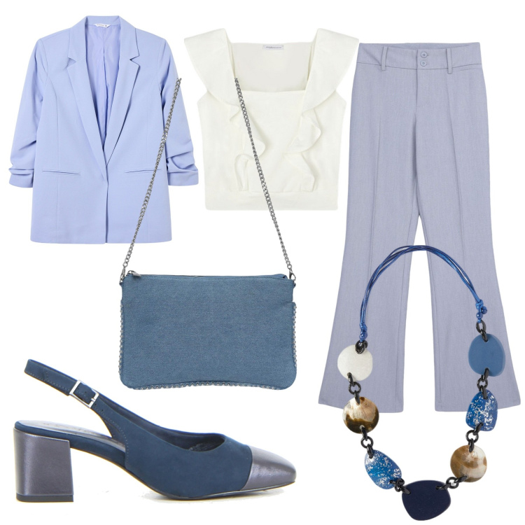 Outfit donna - Total look #2164570. Stile Casual chic per Ufficio. Abbinamento con pantaloni, borse a tracolla, blazer, décolleté, top, collane.