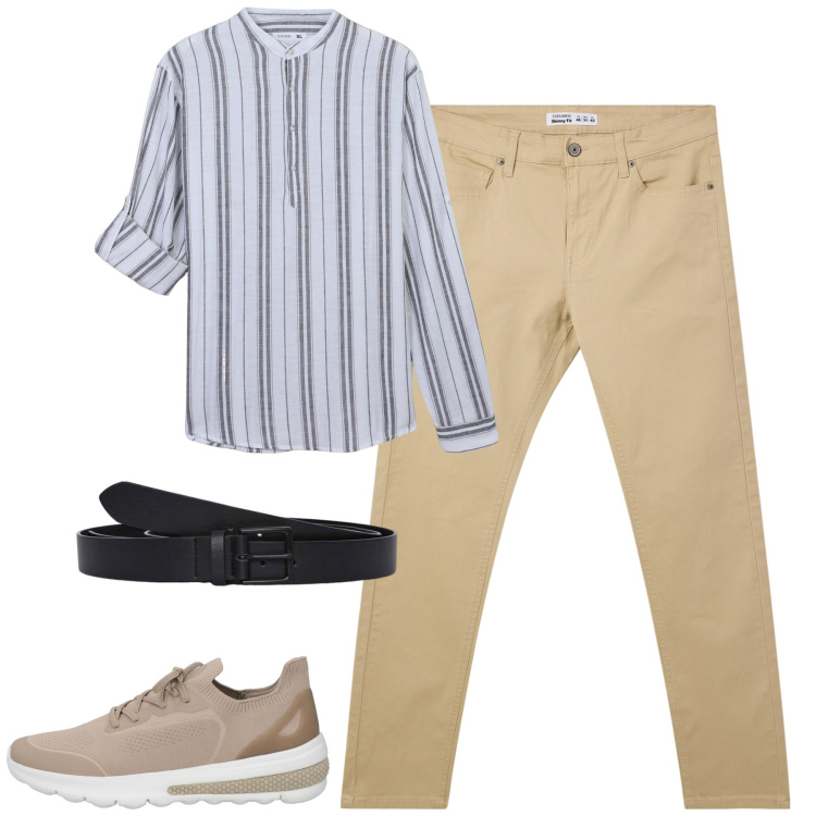 Outfit uomo - La freschezza del lino. Stile Urban per Tutti i giorni. Abbinamento con sneakers, camicie, pantaloni skinny, cinture.