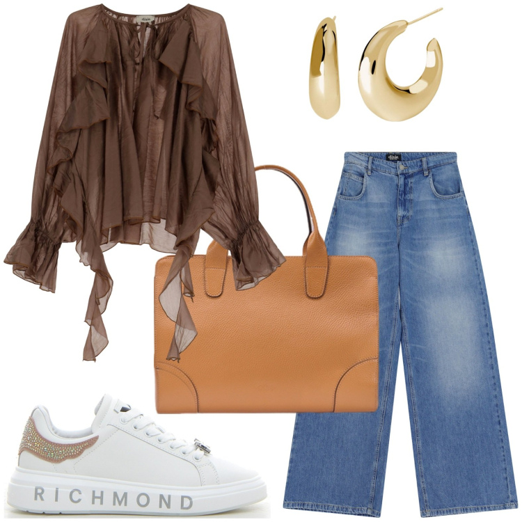Outfit donna - New Shop: Boscaini Scarpe!. Stile Glamour per Ufficio. Abbinamento con orecchini, jeans, camicie, borse tote, sneakers.