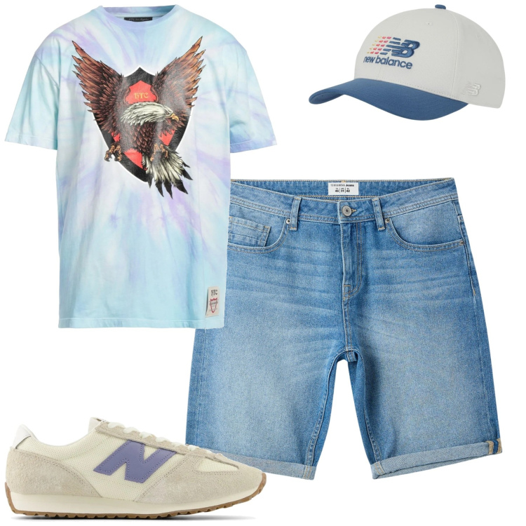 Outfit uomo - Maggio. Stile Casual per Tutti i giorni. Abbinamento con t-shirt, bermuda, cappelli, sneakers.