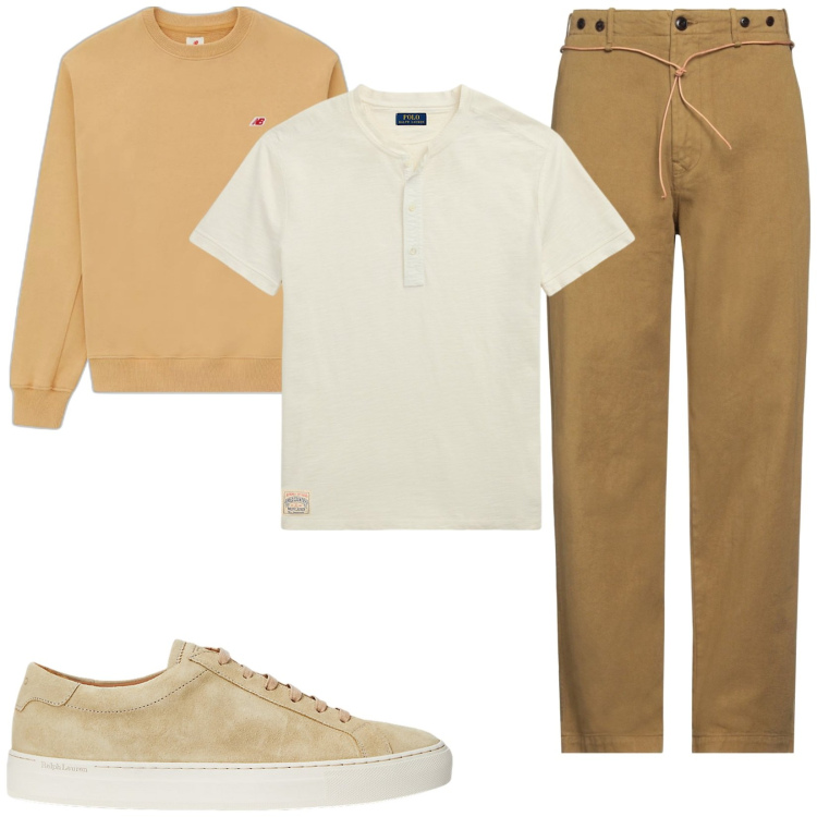 Outfit uomo - Nuance pastello. Stile Trendy per Tutti i giorni. Abbinamento con pantaloni chino, felpe, sneakers, t-shirt.