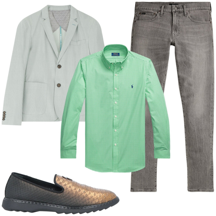 Outfit uomo - Total look da lavoro. Stile Trendy per Ufficio. Abbinamento con scarpe stringate, giacche, camicie, jeans.