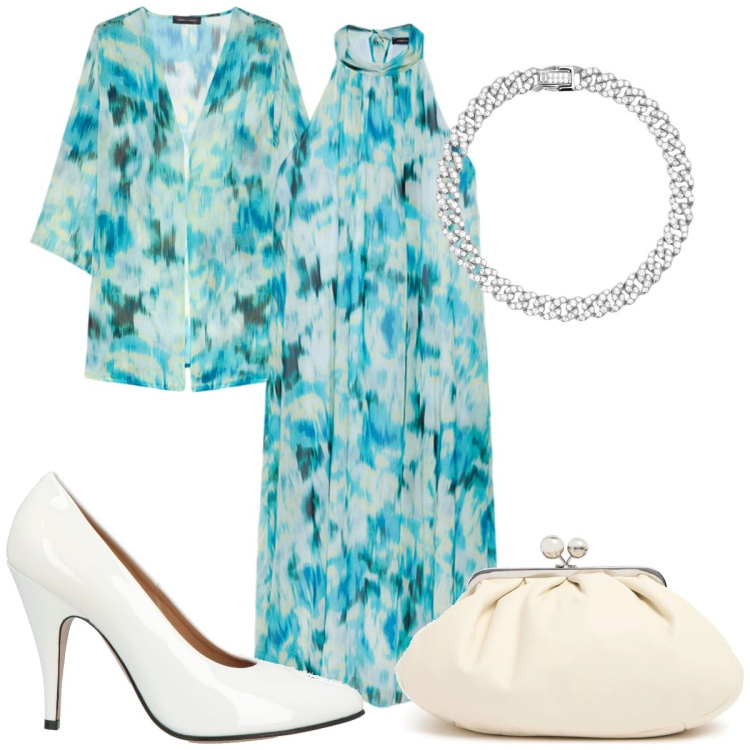 Outfit donna - Total look #2164613. Stile Trendy per Cerimonia. Abbinamento con décolleté, braccialetti, vestiti lunghi, blazer, pochette.