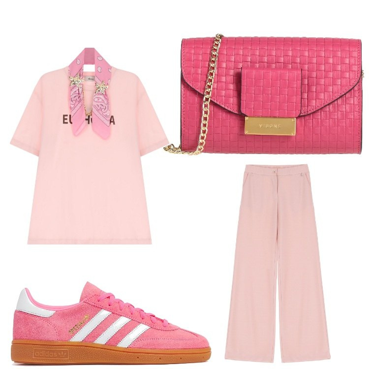 Outfit donna - Carina tutti i giorni. Stile Sporty chic per Tutti i giorni. Abbinamento con borse a tracolla, pantaloni, t-shirt, sneakers.