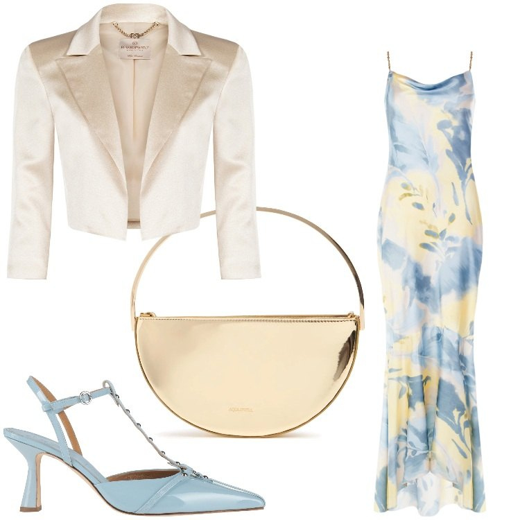 Outfit donna - Fiori per la cerimonia. Stile Chic per Cerimonia. Abbinamento con décolleté, bolero, vestiti lunghi, pochette.
