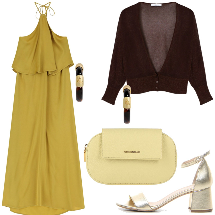 Outfit donna - Total look #2164633. Stile Etnico per Serata fuori. Abbinamento con borse a mano, vestiti lunghi, orecchini, sandali col tacco, cardigans.