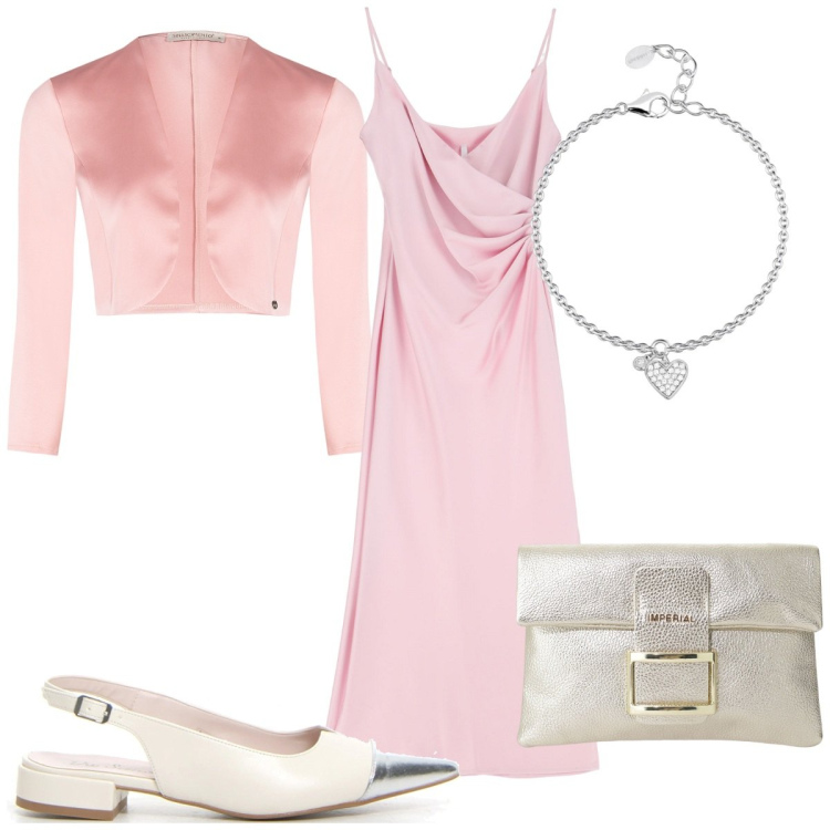 Outfit donna - Total look #2164636. Stile Romantica per Cerimonia. Abbinamento con braccialetti con ciondoli, bolero, vestiti midi/longuette, pochette, décolleté.