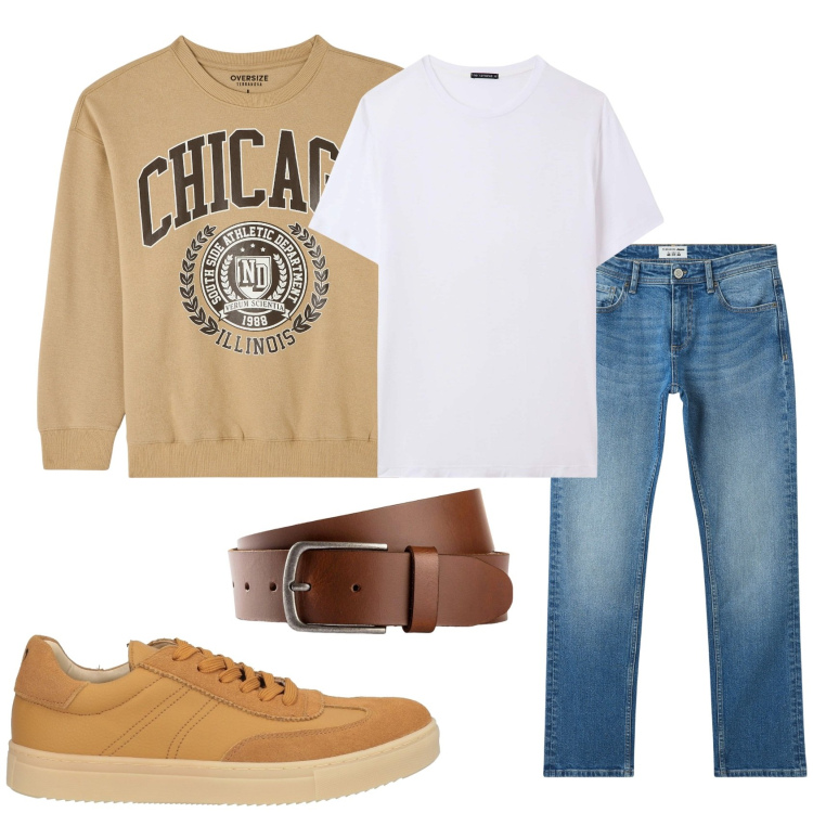 Outfit uomo - Il jeans con la felpa. Stile Casual per Tutti i giorni. Abbinamento con cinture, sneakers, jeans, t-shirt, felpe.