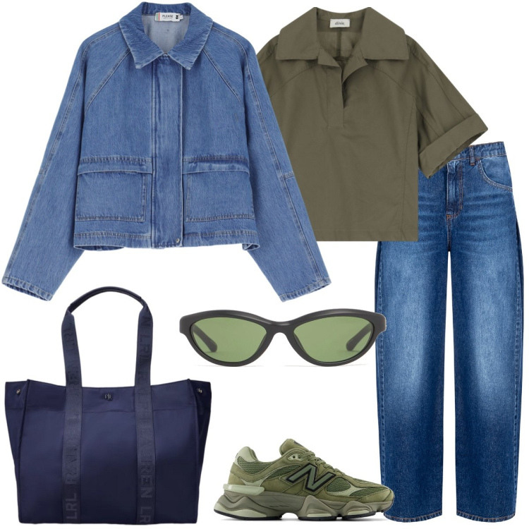 Outfit donna - Università. Stile Casual per Scuola/Università. Abbinamento con sneakers, jeans, blazer, camicie a manica corta, borse tote, occhiali da sole.
