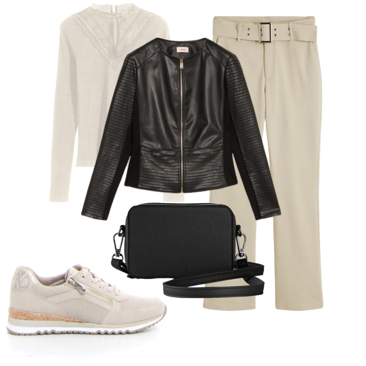 Outfit donna - Basico urbano. Stile Basic per Tutti i giorni. Abbinamento con pantaloni, borse a tracolla, maglieria, sneakers, giacche.