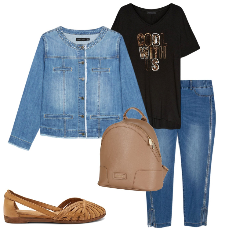 Outfit donna - In città. Stile Casual per Tutti i giorni. Abbinamento con zaini, jeggings, t-shirt, ballerine, blazer.