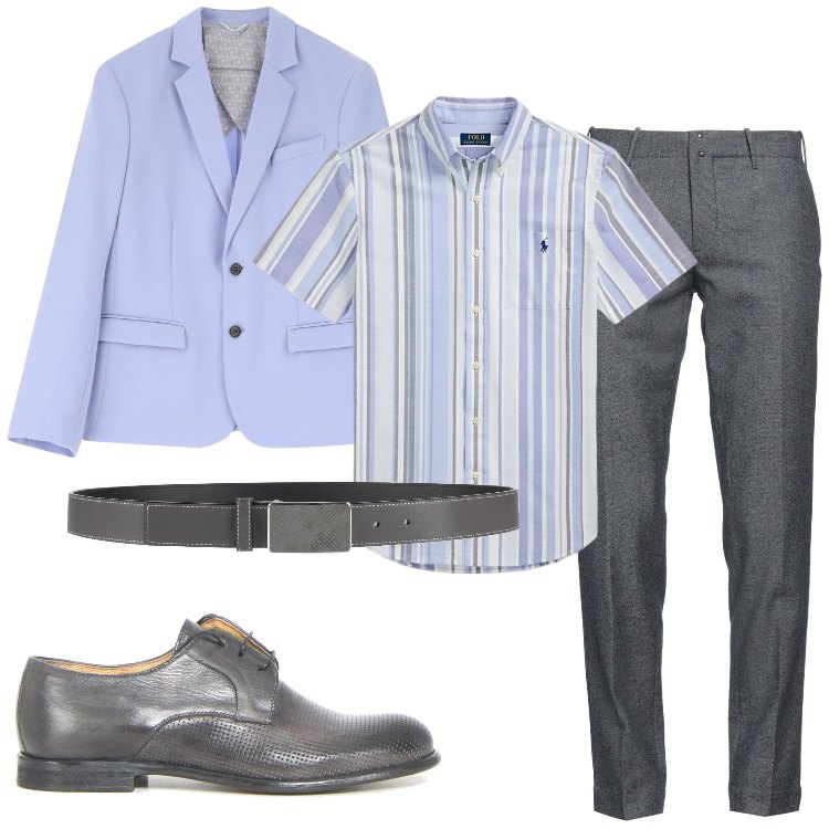 Outfit uomo - Giornata in ufficio. Stile Business/Elegante per Ufficio. Abbinamento con cinture, pantaloni, giacche, camicie, scarpe stringate.
