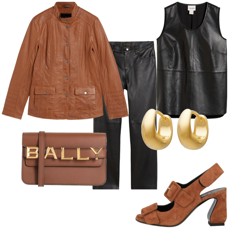 Outfit donna - Total look #2164712. Stile Rock per Serata fuori. Abbinamento con blazer, pantaloni, canottiere, borse a tracolla, orecchini, sandali in pelle.