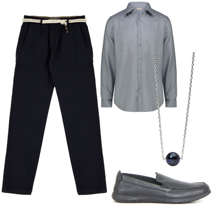 Outfit uomo - Sere d\'estate. Stile Urban per Serata speciale. Abbinamento con collane, pantaloni chino, camicie, scarpe stringate.