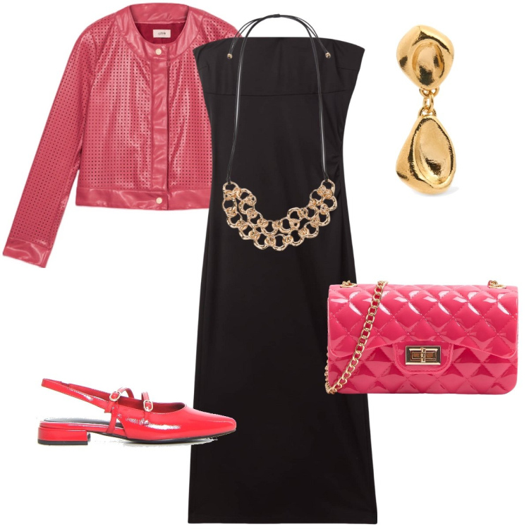 Outfit donna - Dettagli corallo. Stile Bon Ton per Serata fuori. Abbinamento con borse a tracolla, vestiti lunghi, collane, sandali in pelle, orecchini, giacche.