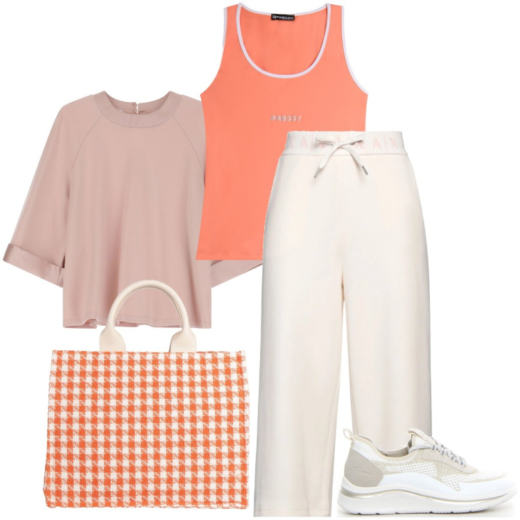 Outfit donna - La borsa a quadretti. Stile Sporty chic per Tutti i giorni. Abbinamento con borse a mano, pantaloni, felpe, canottiere, sneakers.