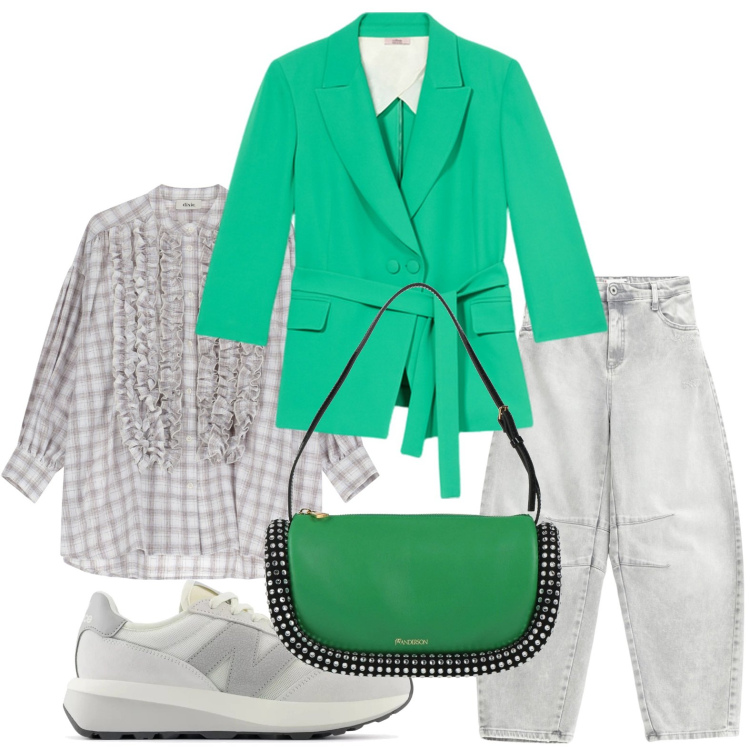 Outfit donna - Camicia con rouches. Stile Minimal per Serata fuori. Abbinamento con borse a mano, sneakers, jeans dritti, camicie, blazer.
