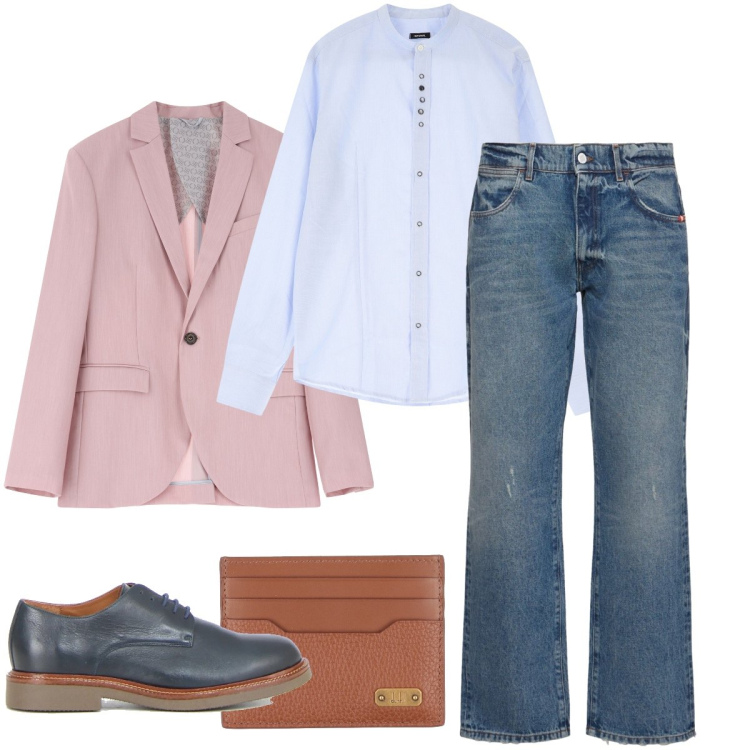 Outfit uomo - In ufficio. Stile Business/Elegante per Ufficio. Abbinamento con portafogli, camicie, giacche, jeans, scarpe stringate.