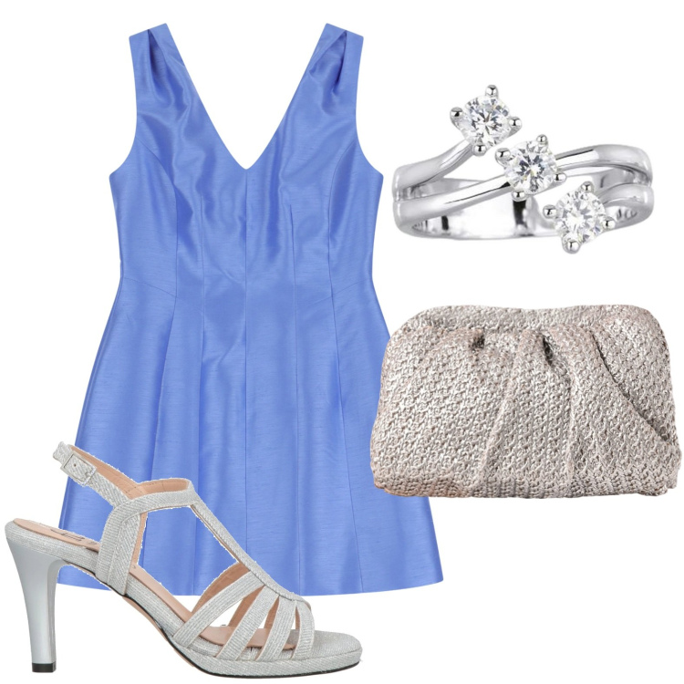 Outfit donna - It\'s party time. Stile Chic per Serata fuori. Abbinamento con sandali in pelle, vestiti corti, anelli, clutch.