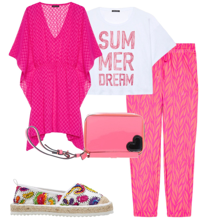 Outfit donna - Summer vibes. Stile Casual chic per Tutti i giorni. Abbinamento con espadrillas, borse a mano, pantaloni, caftani, t-shirt.
