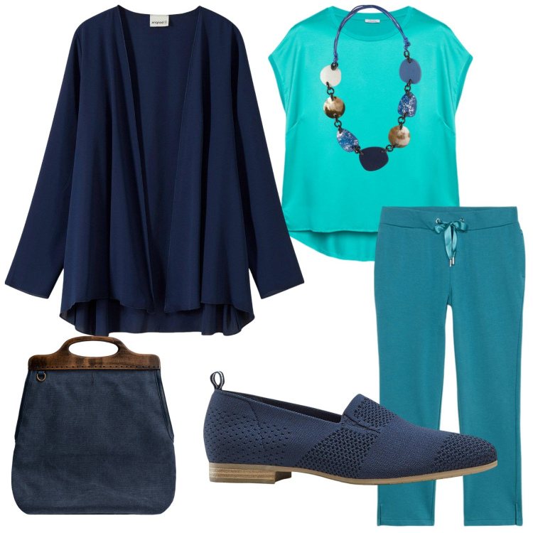 Outfit donna - City. Stile Basic per Tutti i giorni. Abbinamento con blazer, mocassini, borse a tracolla, pantaloni, bluse, collane.