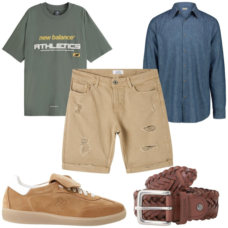 Outfit uomo - Total look #2164926. Stile Trendy per Tutti i giorni. Abbinamento con bermuda, t-shirt, sneakers, cinture, camicie.