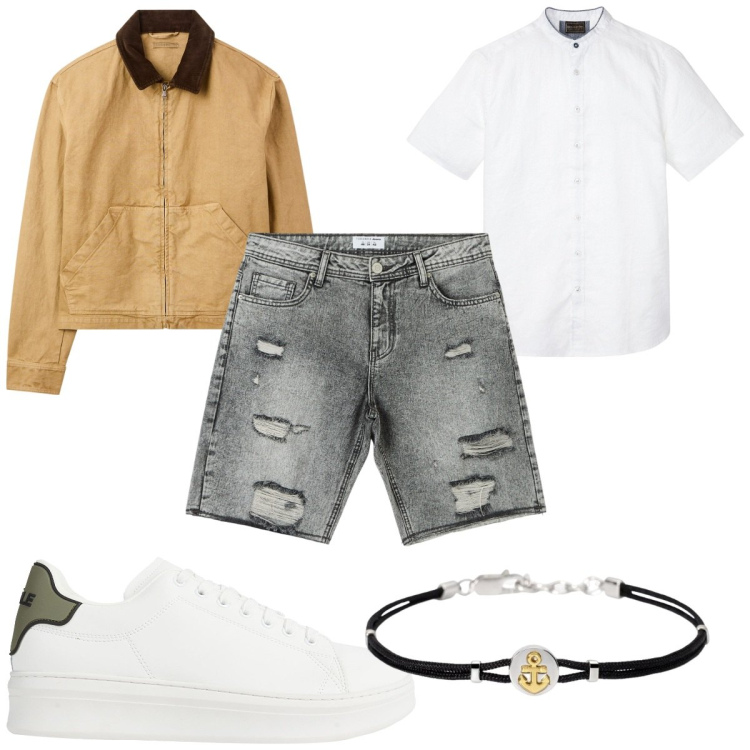Outfit uomo - Total look #2164937. Stile Casual per Tutti i giorni. Abbinamento con camicie a manica corta, sneakers, shorts, cappotti, braccialetti.