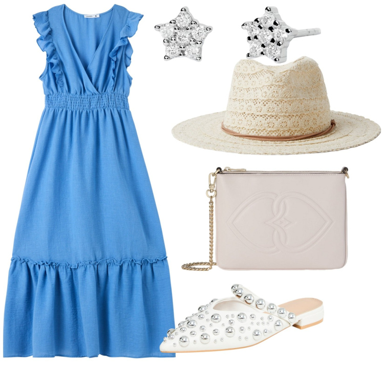 Outfit donna - Pranzo fuori in famiglia. per Cerimonia. Abbinamento con vestiti lunghi, ballerine, cappelli, orecchini, pochette.