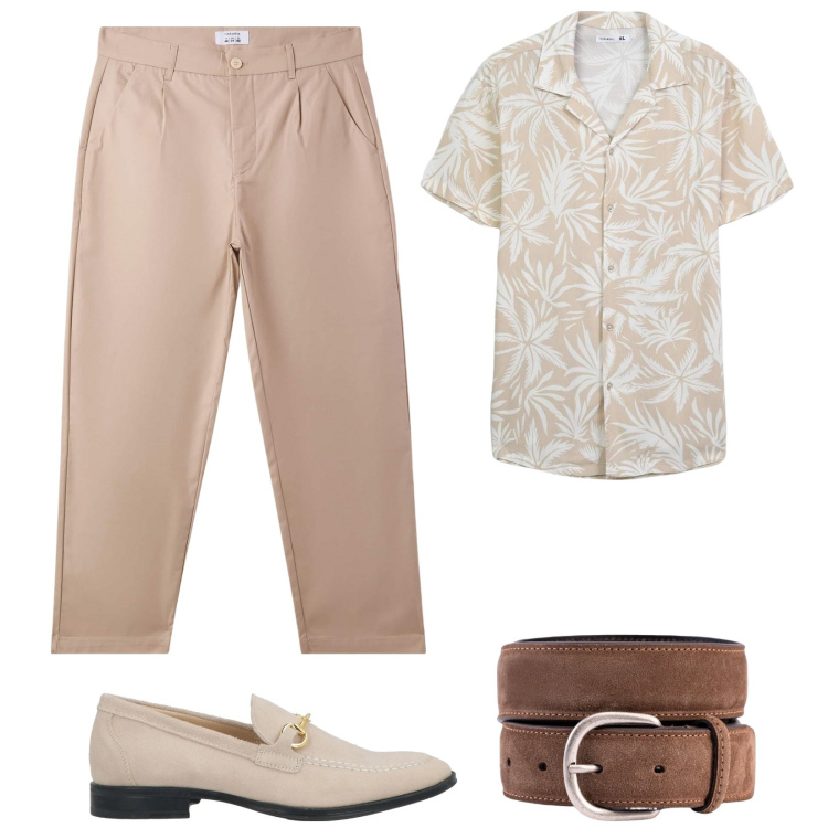 Outfit uomo - Look per la sera. Stile Trendy per Serata speciale. Abbinamento con scarpe stringate, pantaloni chino, camicie a manica corta, cinture.