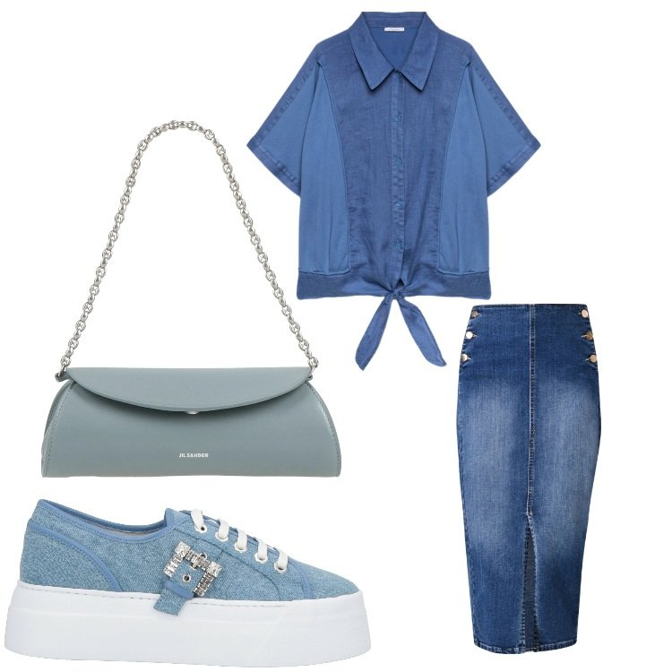 Outfit donna - Forever young. Stile Sporty chic per Serata fuori. Abbinamento con sneakers, borse a mano, gonne longuette, camicie.