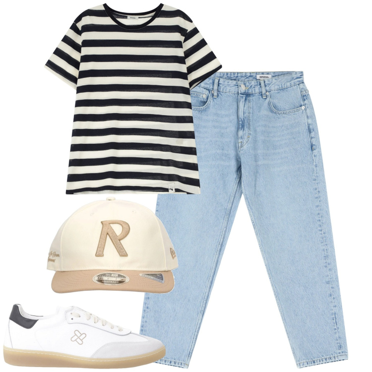 Outfit uomo - Jeans e maglietta. Stile Casual per Tutti i giorni. Abbinamento con sneakers, t-shirt, jeans, cappelli.