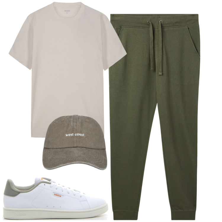 Outfit uomo - Weekend. Stile Casual per Tutti i giorni. Abbinamento con cappelli, pantaloni, t-shirt, sneakers.